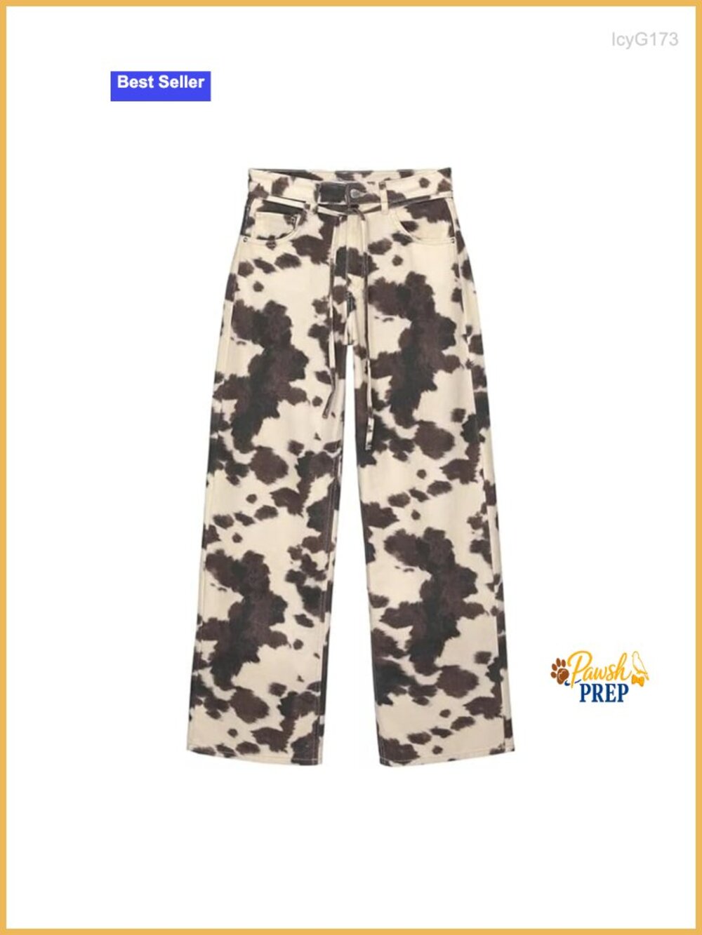 Wide Leg High Waisted Baggy Cow Print Jeans 100% Cotton Denim Pants